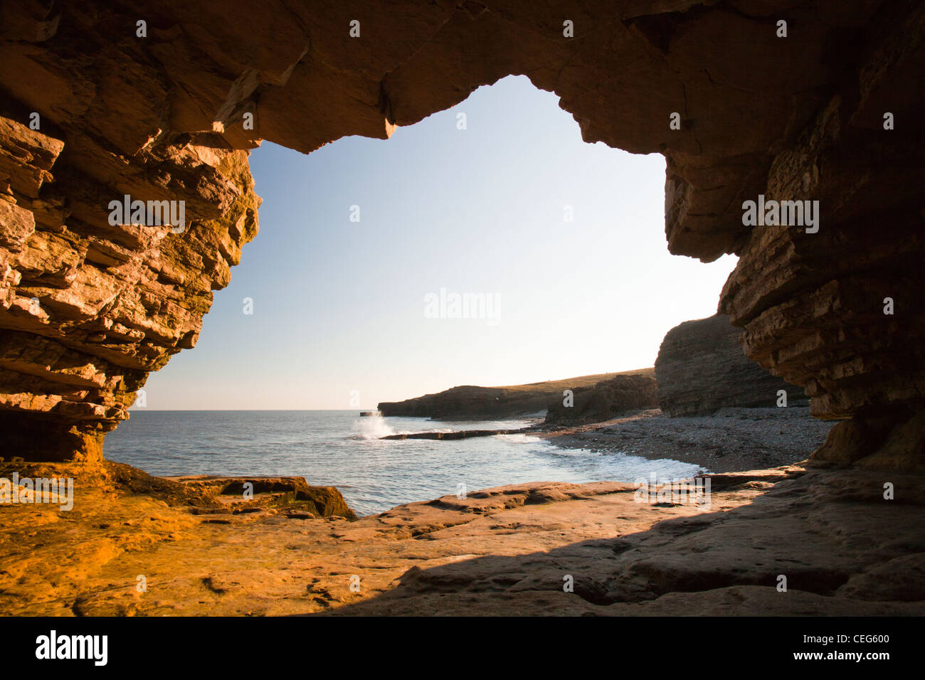 A sea cave on the North East coast at Whitburn between Newcastle and Sunderland, UK. Stock Photo