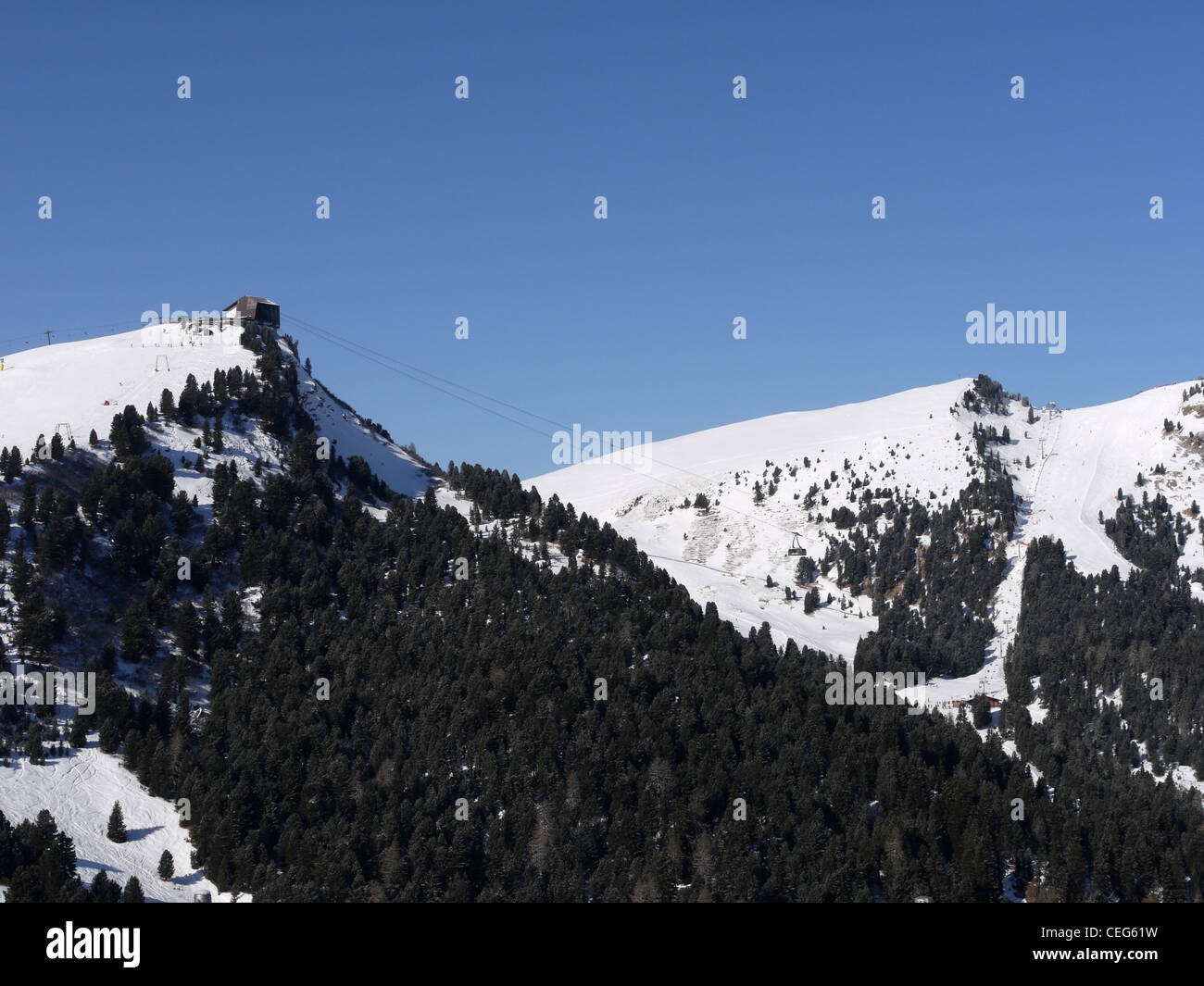 Top of the cable car from the village of Selva or Wolkenstein in the Dolomites.  Part of the Sella Ronda circuit. Stock Photo