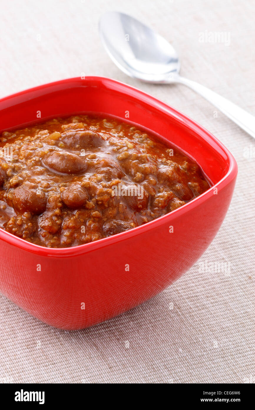 Chili beans made with kidney beans, lean ground beef, Chili powder