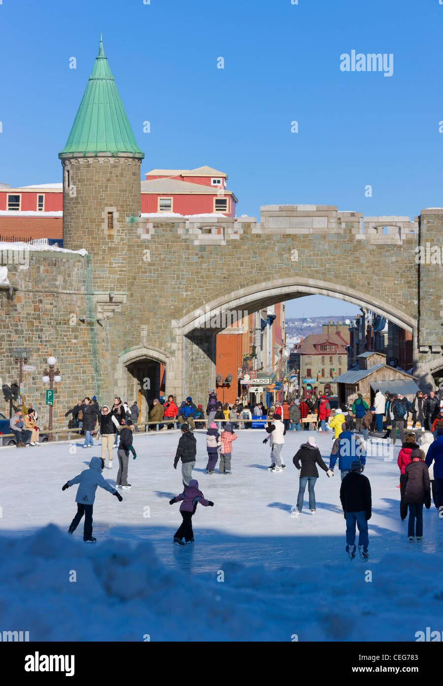 Skate ring at the entrance to the old town, Quebec City (UNESCO World Heritage site), Canada Stock Photo