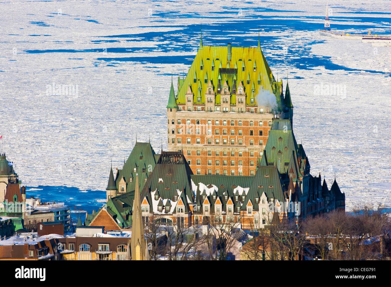 Fairmont Le Chateau Frontenac by Saint Lawrence River, Quebec City (UNESCO World Heritage site), Canada Stock Photo