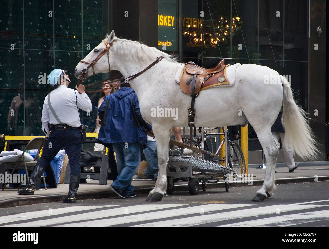 A mounted policeman and his horse, New York City Stock Photo