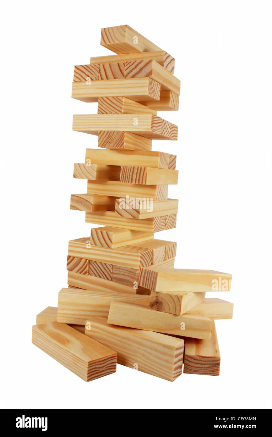 Wood bricks a child game, isolated on white Stock Photo