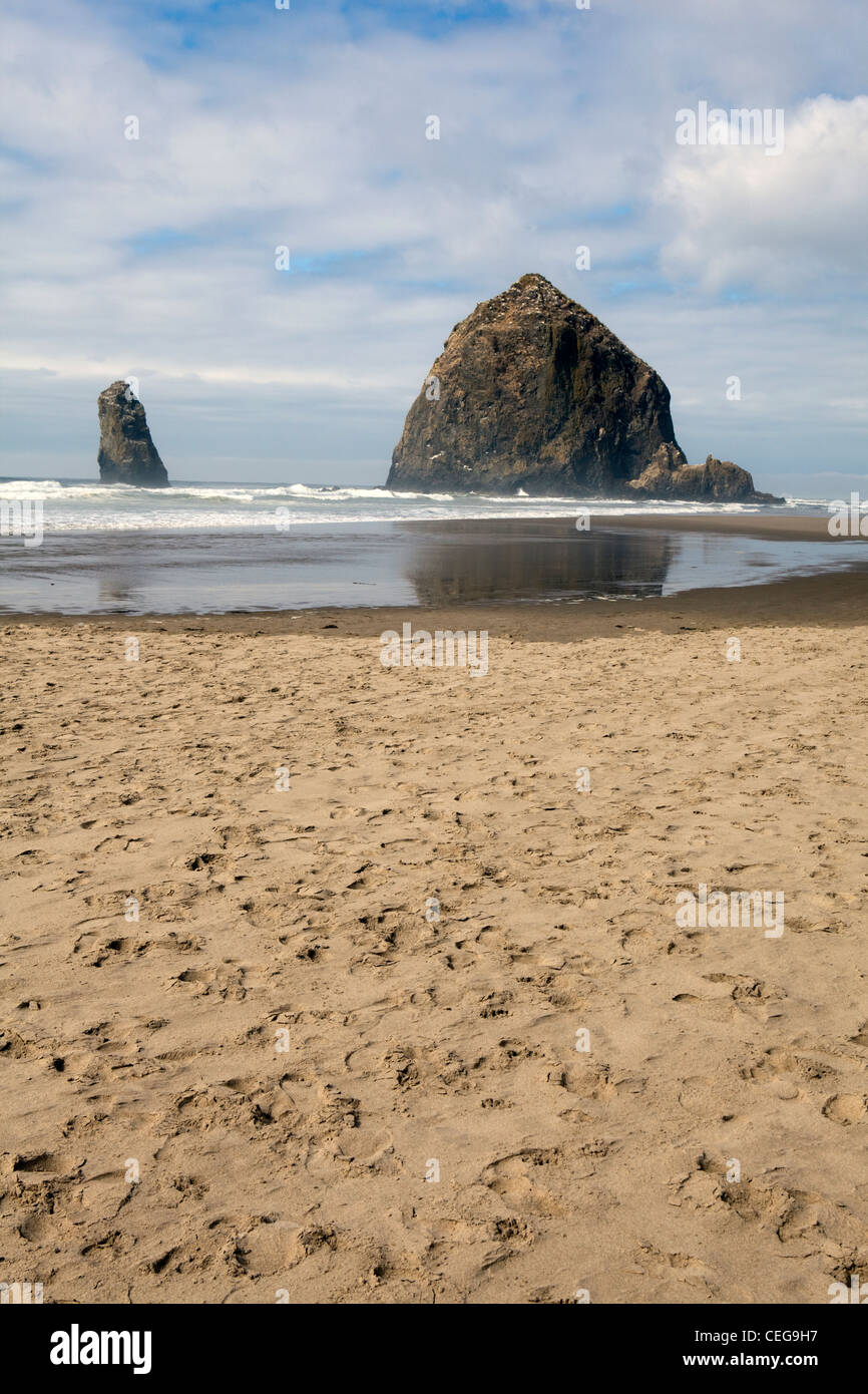 A view of the Haystack Rock at Cannon Beach, Oregon, USA Stock Photo