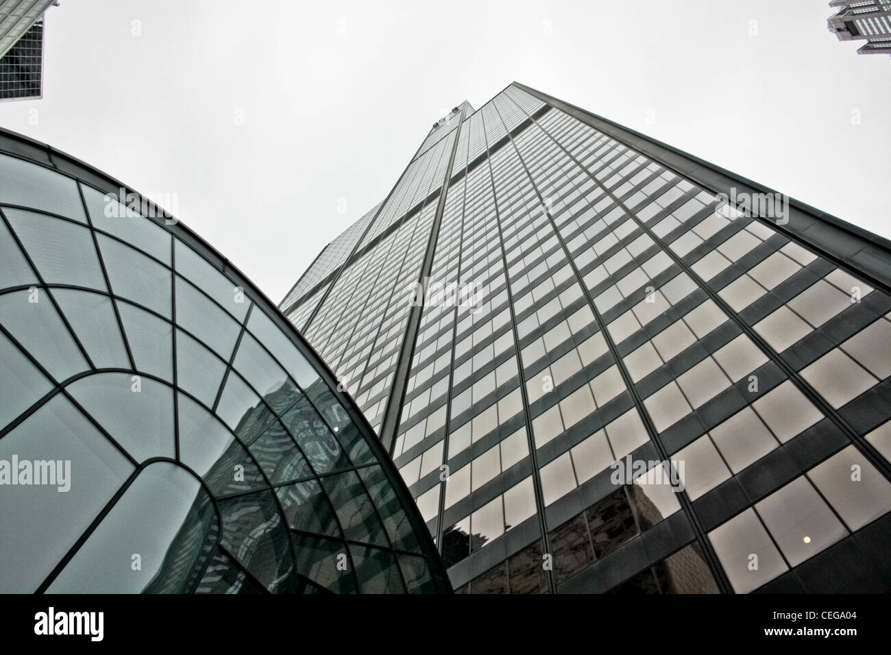 Looking up from the bottom of Chicago's famous skyline Willis Tower Stock Photo