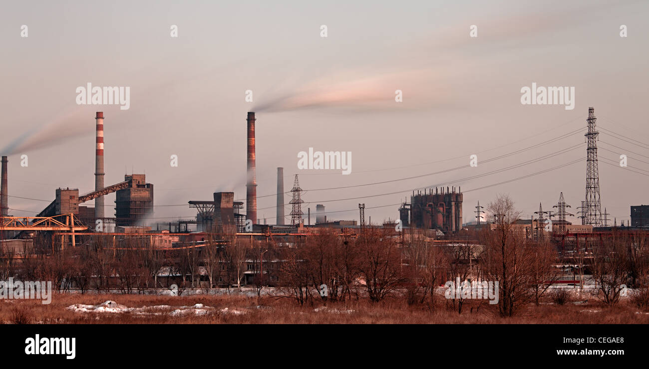 Industrial plant air pollutions with smoke stack Stock Photo