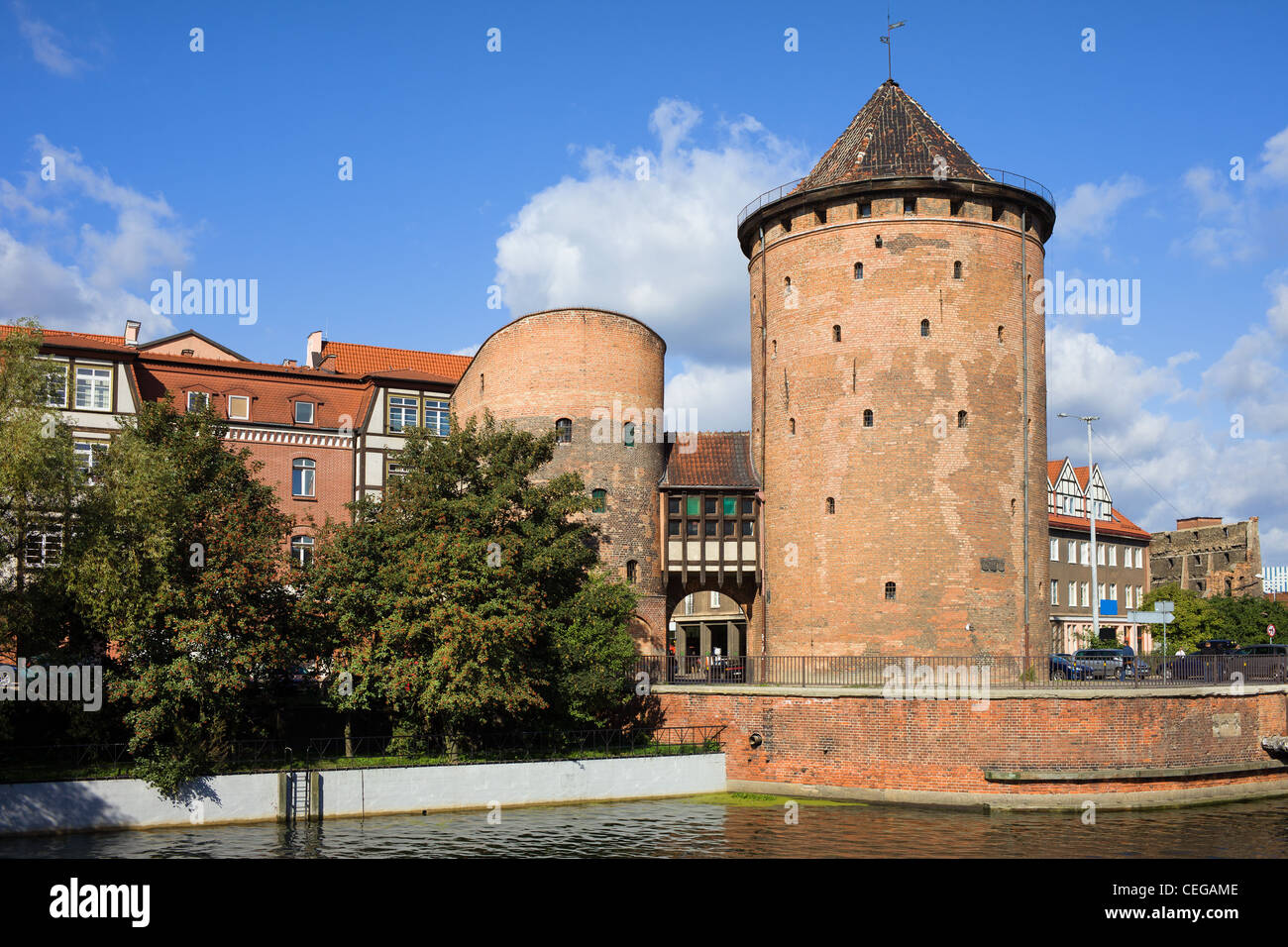 Stagiewna Gate (Polish: Stagwie Mleczne) on the Granary Island, Gothic style defensive tower in city of Gdansk, Poland. Stock Photo