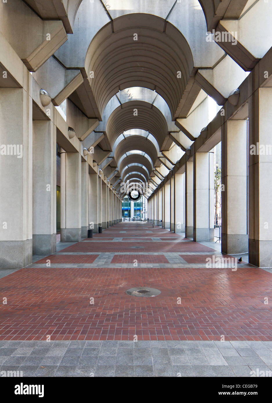 Colonnade in front of the Federal Reserve Bank headquarters in San Francisco Stock Photo