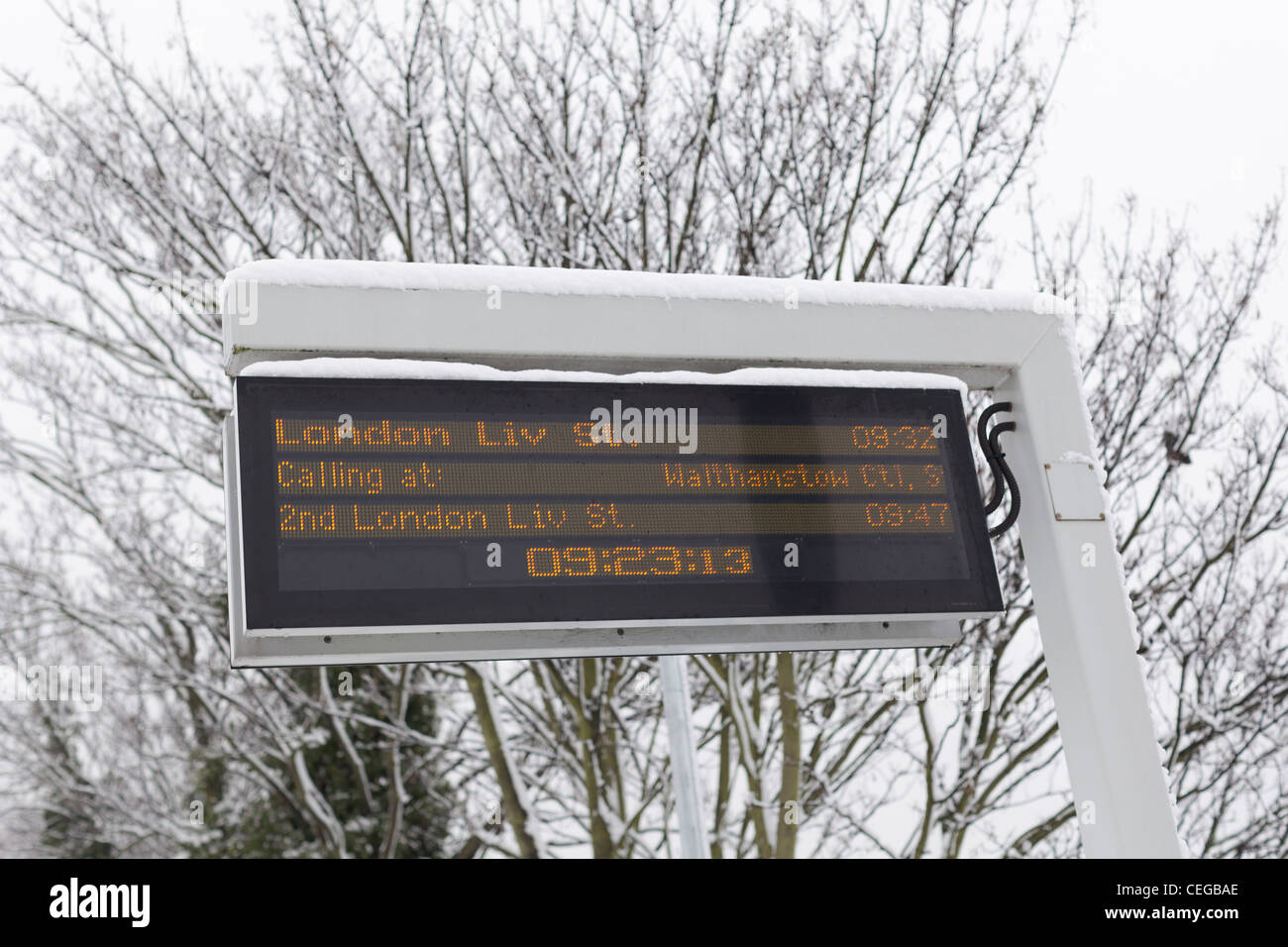 Customer information display on a railway platform in England. Stock Photo