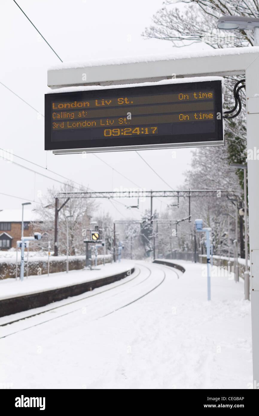 Railway lines in snowy conditions, UK Stock Photo