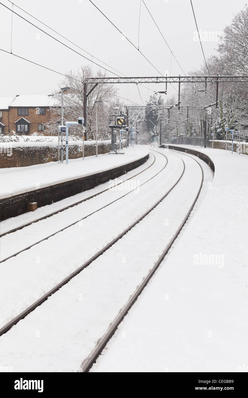 Railway lines with snow, UK Stock Photo