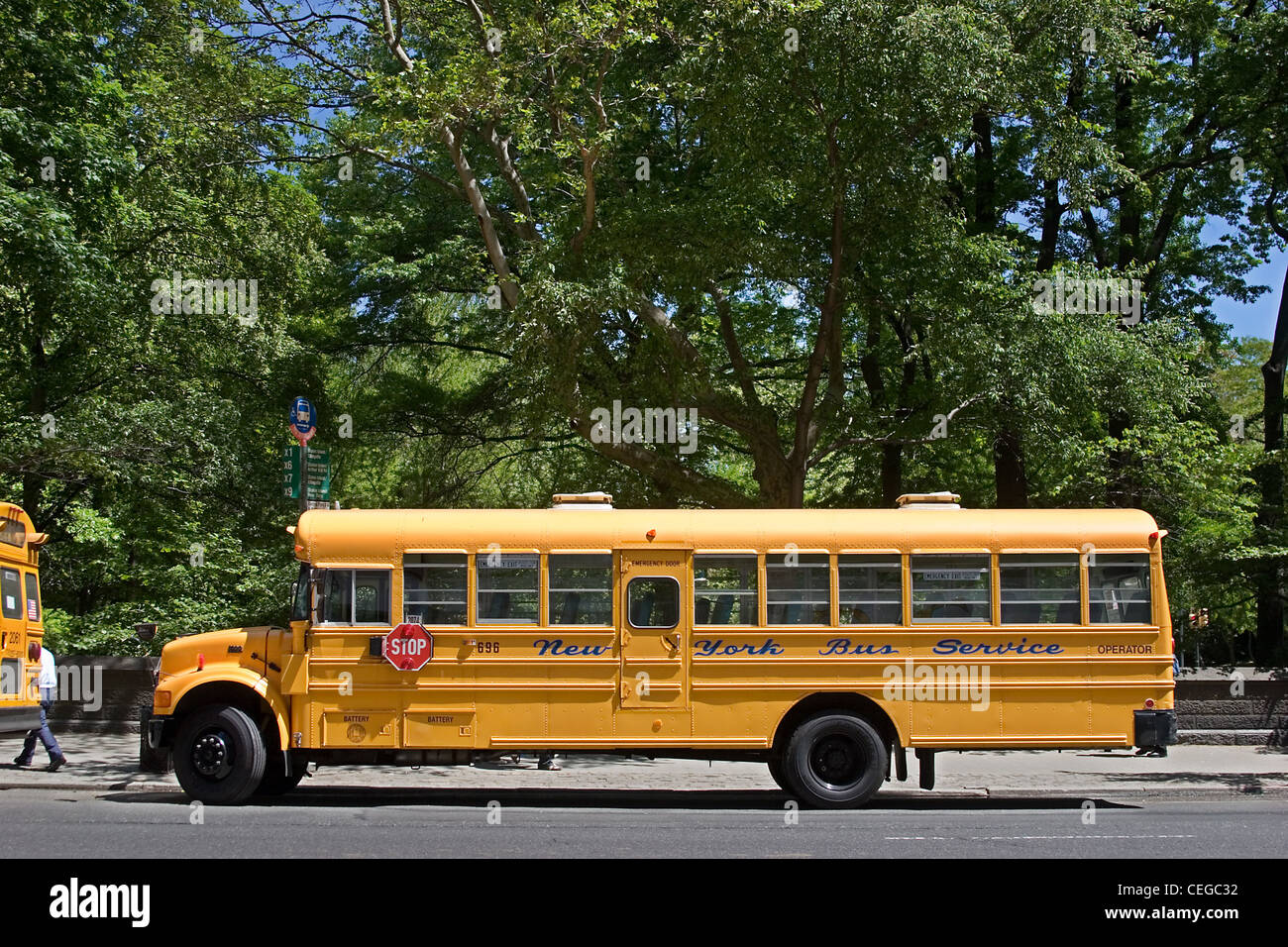 School bus, Central Park, New York City Stock Photo