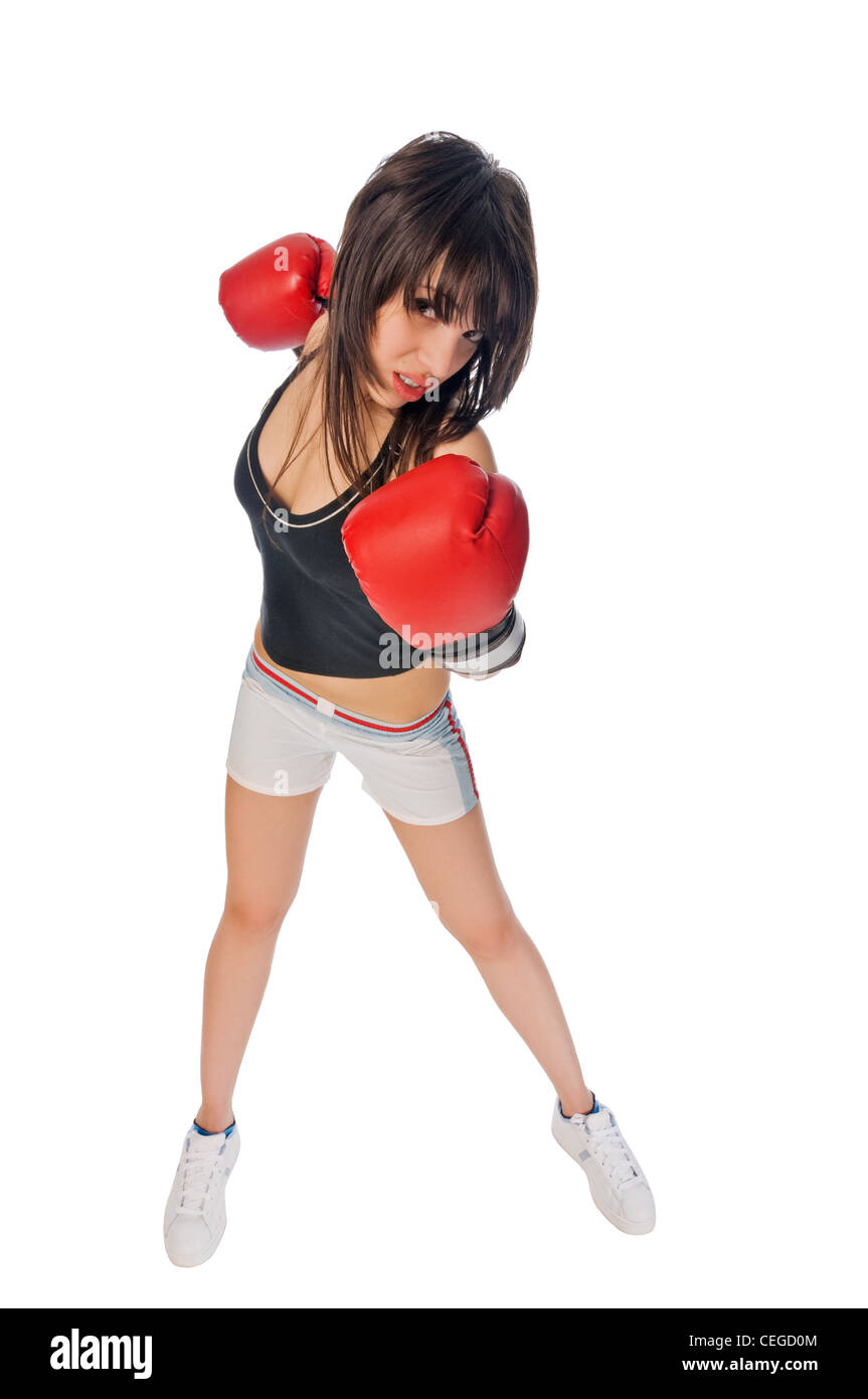 Fit girl with boxing gloves isolated on white Stock Photo Alamy