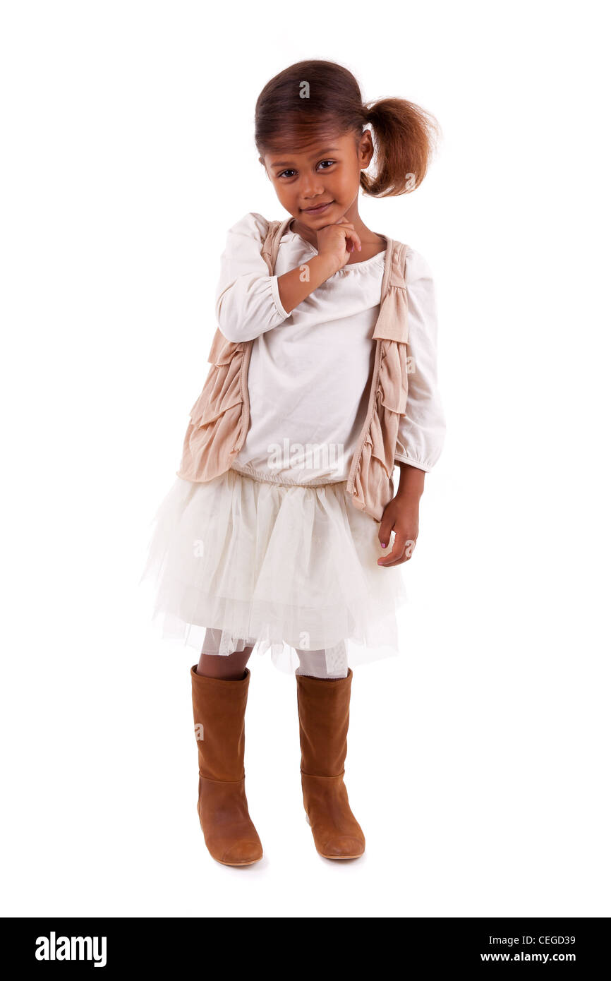 Cute little African Asian girl, over white background Stock Photo - Alamy