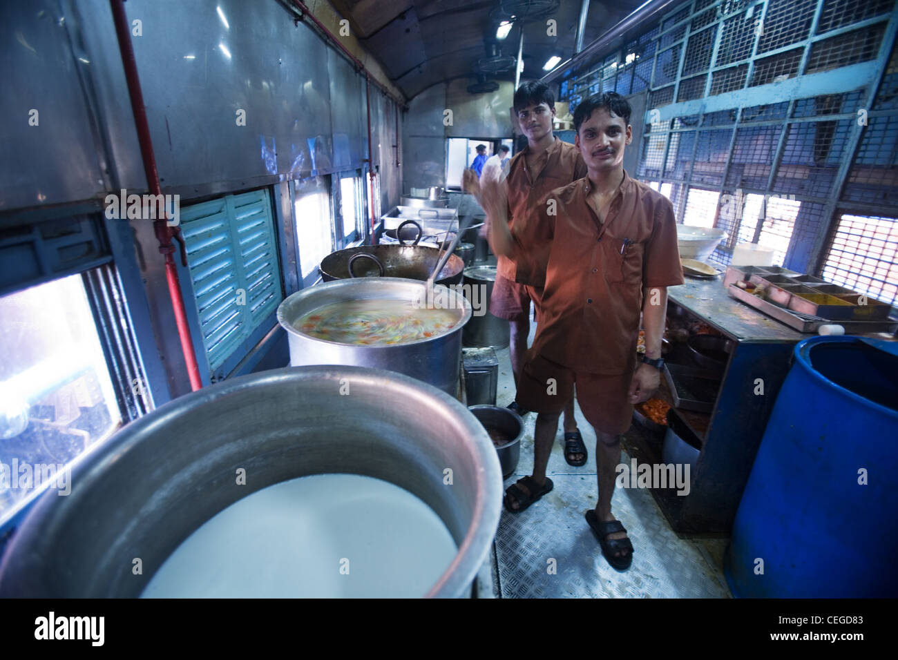 Indian Railways Kitchen coach Stock Photo