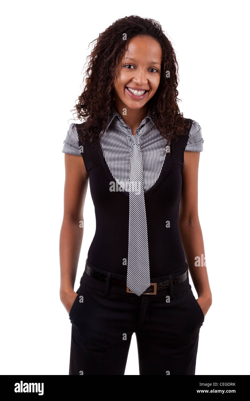 Smiling african american business woman, Isolated over white background ...