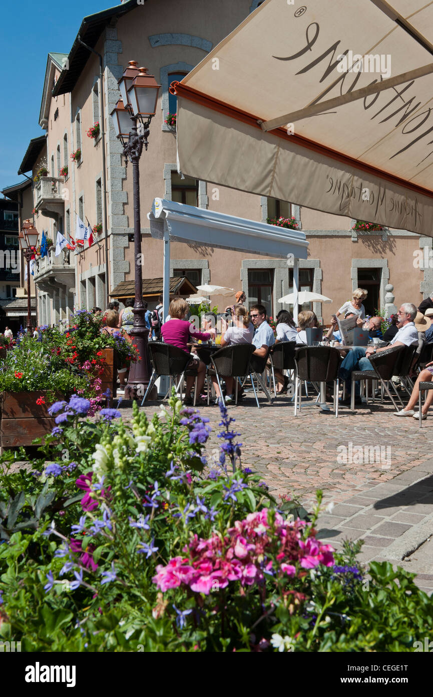 Street cafe in Megève village. Haute-Savoie department Rhône-Alpes region south-eastern France. Stock Photo