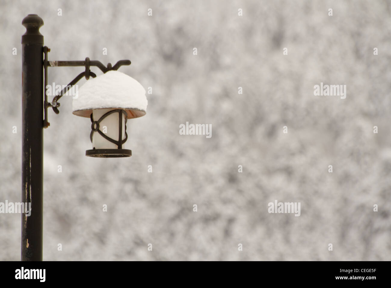 Lime Plafond Lighting Lamp lighting lamp on wooden pole of a park in winter stock image