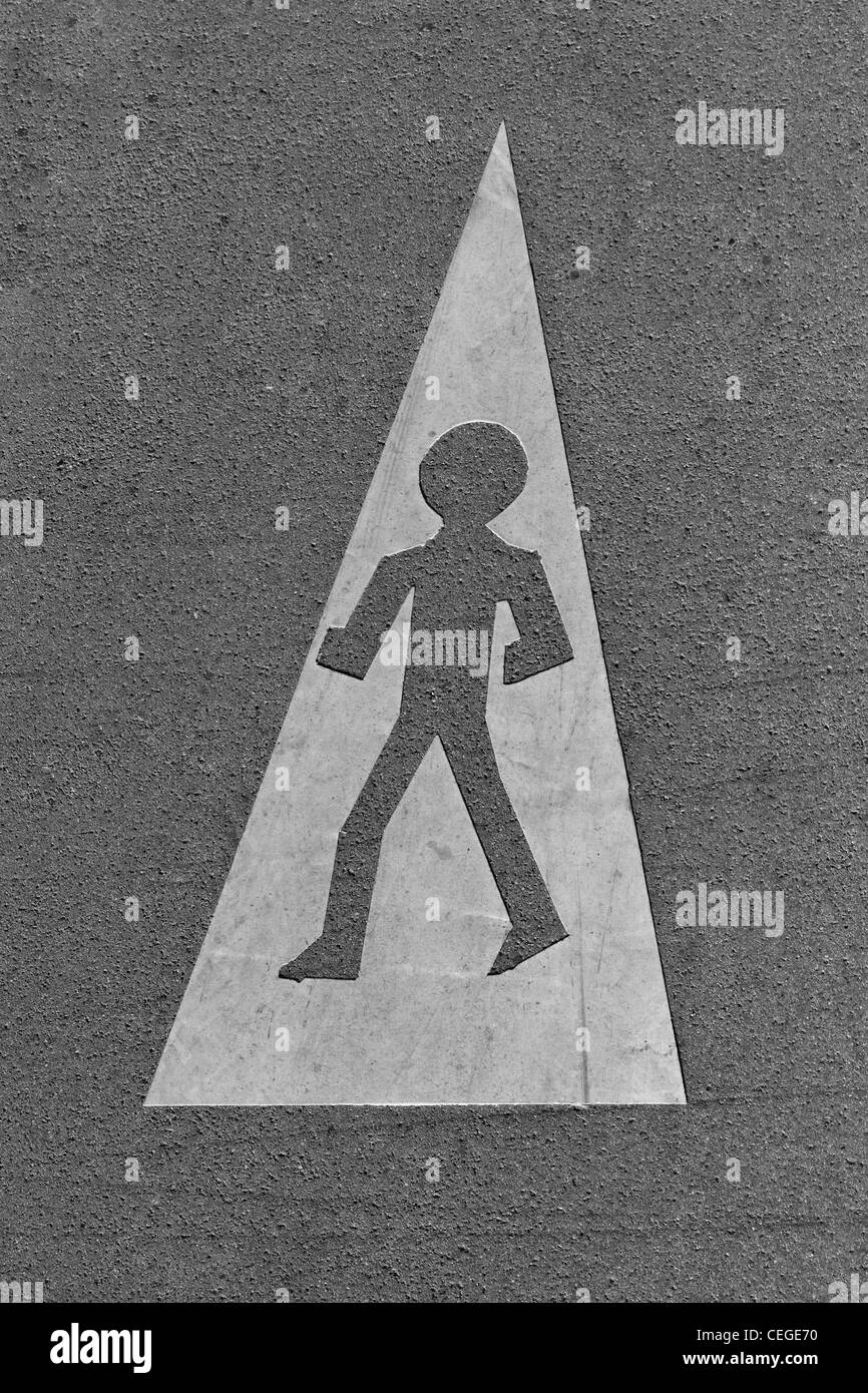 A sign on to floor where to walk at the river Danube in Vienna Stock Photo