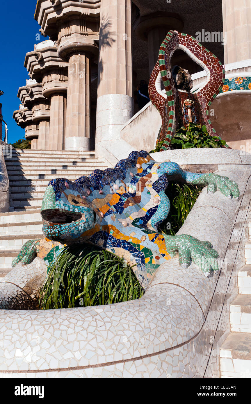 The Mosaic Dragon Fountain By Antoni Gaudi Parc Guell Barcelona Stock Photo Alamy