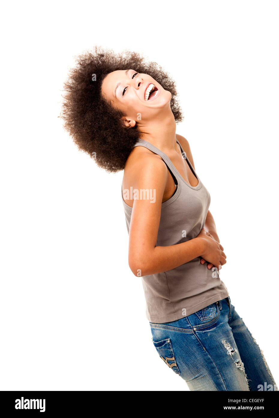 Happy Afro-American young woman isolated on white laughing Stock Photo ...