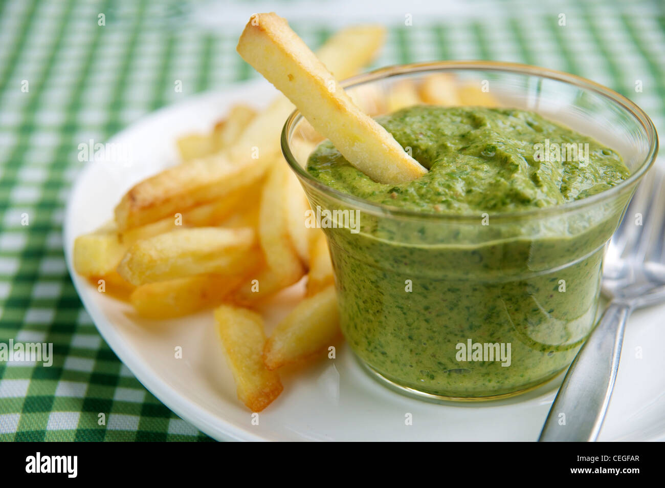 French fries with a tasty vegan cheddar style (dairy free) spinach dip