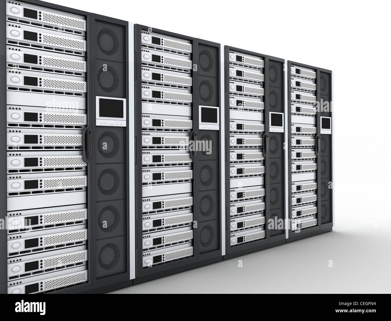 Server row on white background (done in 3d) Stock Photo