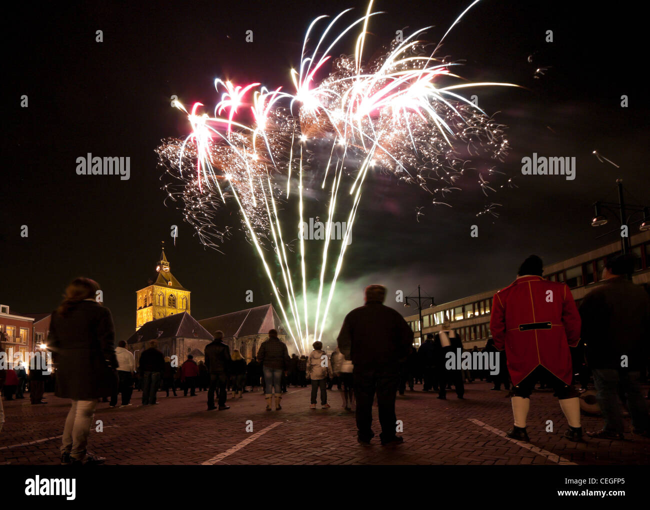 celebrating the end of the carnival festivities in Oldenzaal, Netherlands with a spectacular fireworks Stock Photo