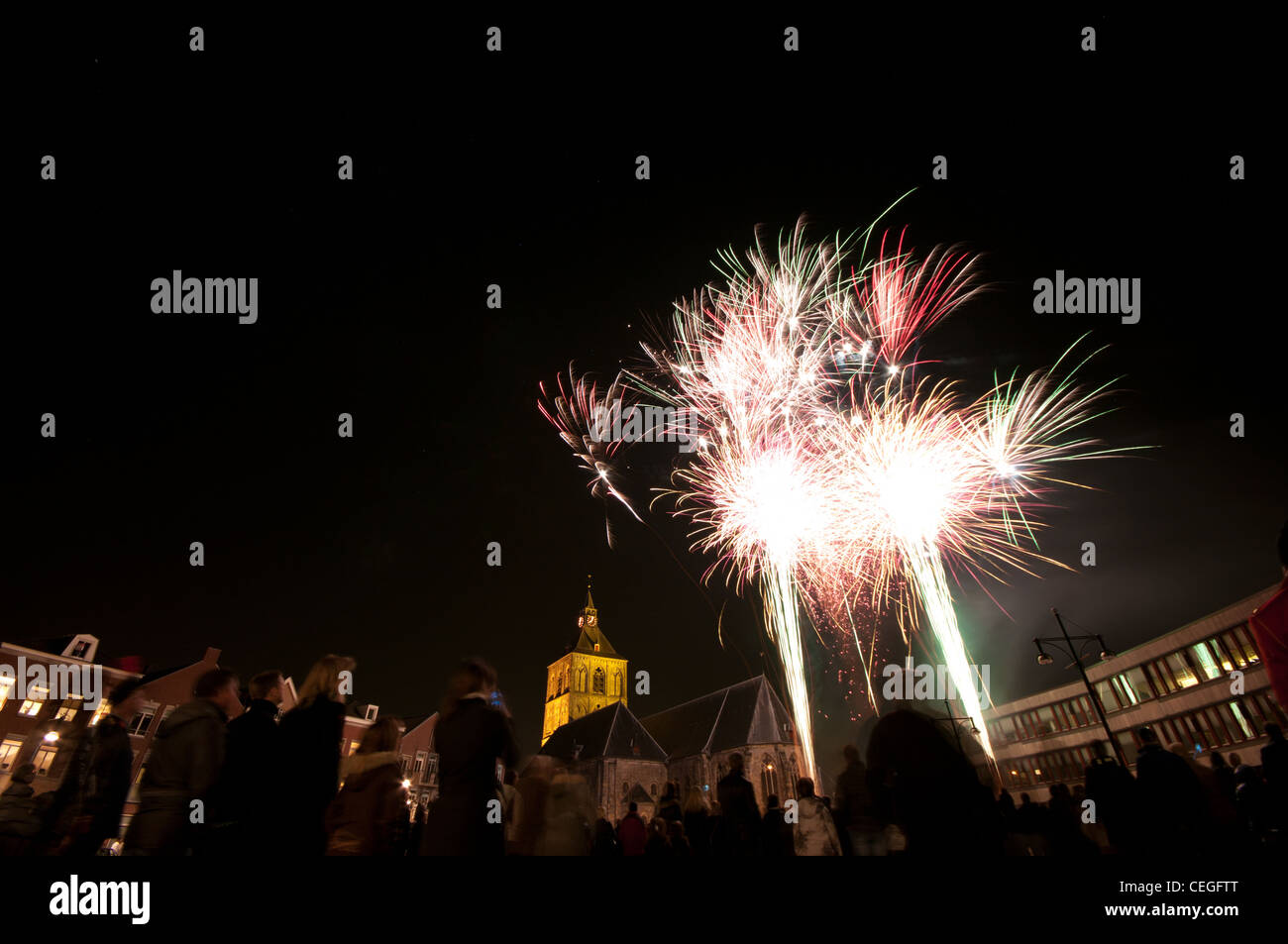 celebrating the end of the carnival festivities in Oldenzaal, Netherlands with a spectacular fireworks Stock Photo