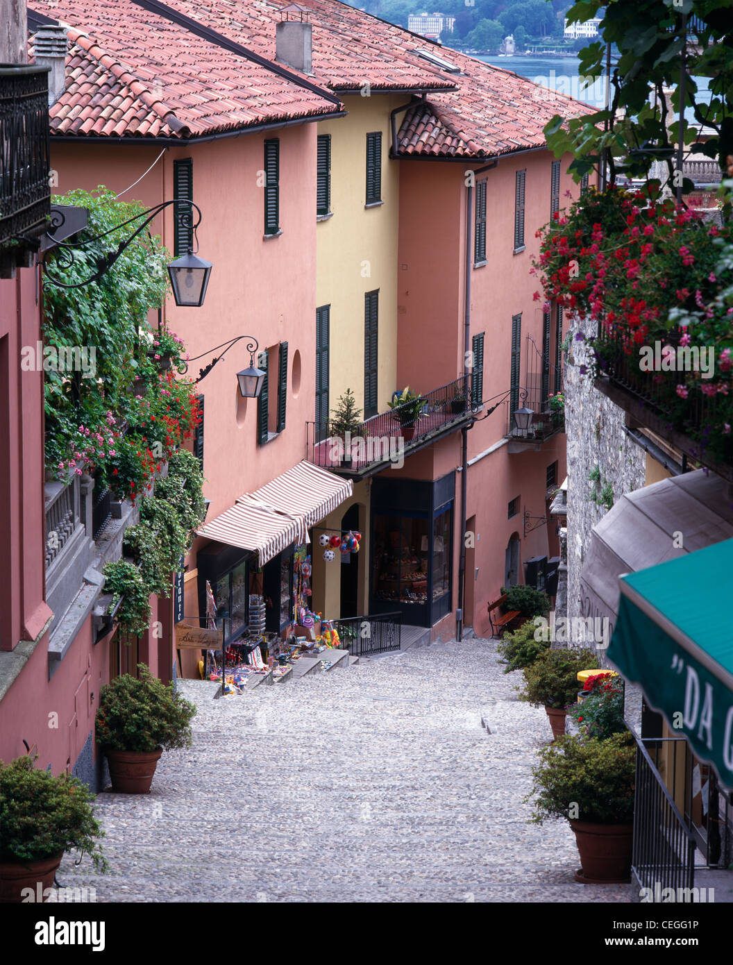 Salita Serbelloni, Bellagio, Lombardy, Italy. Stone steps, old houses