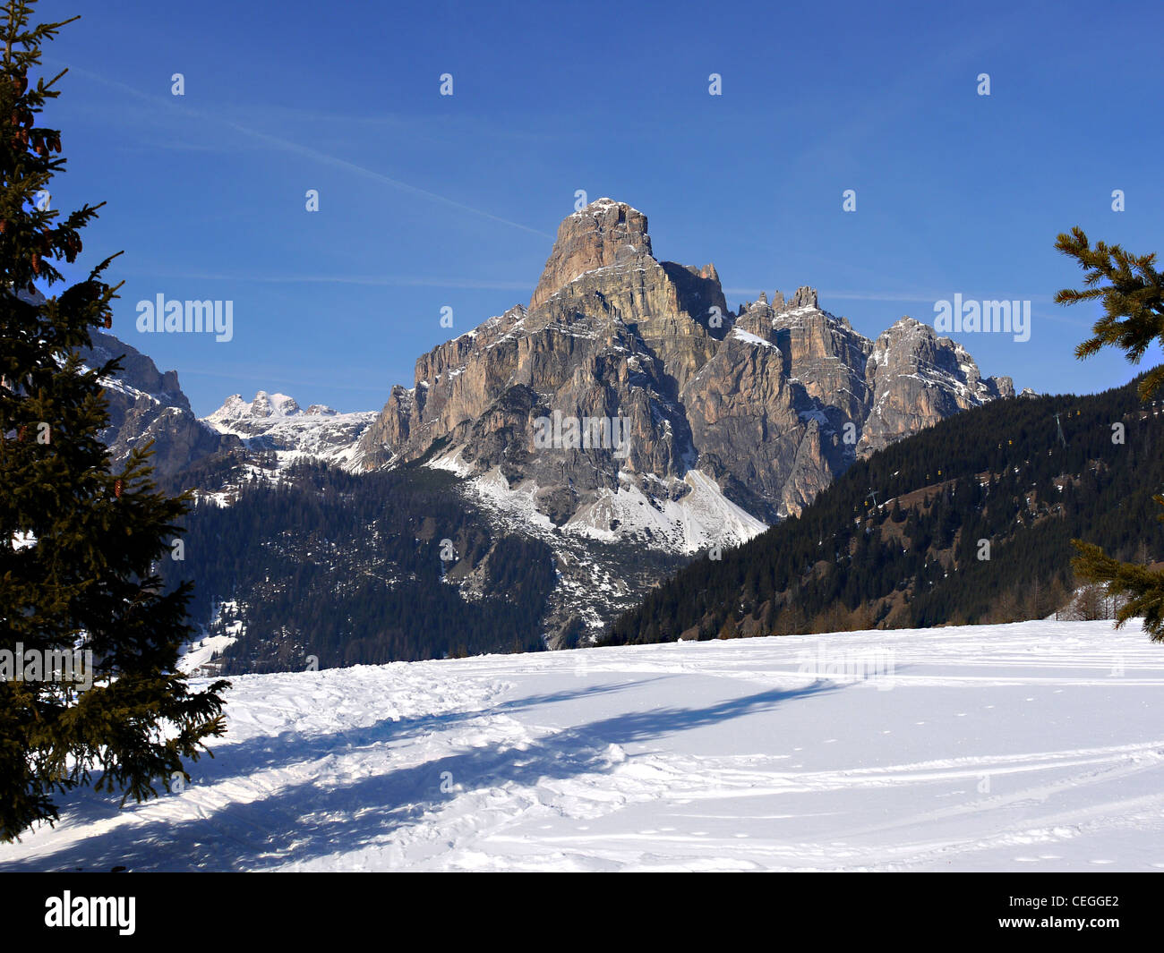 General view of the ski resort Corvara in the Dolomite mountains in ...