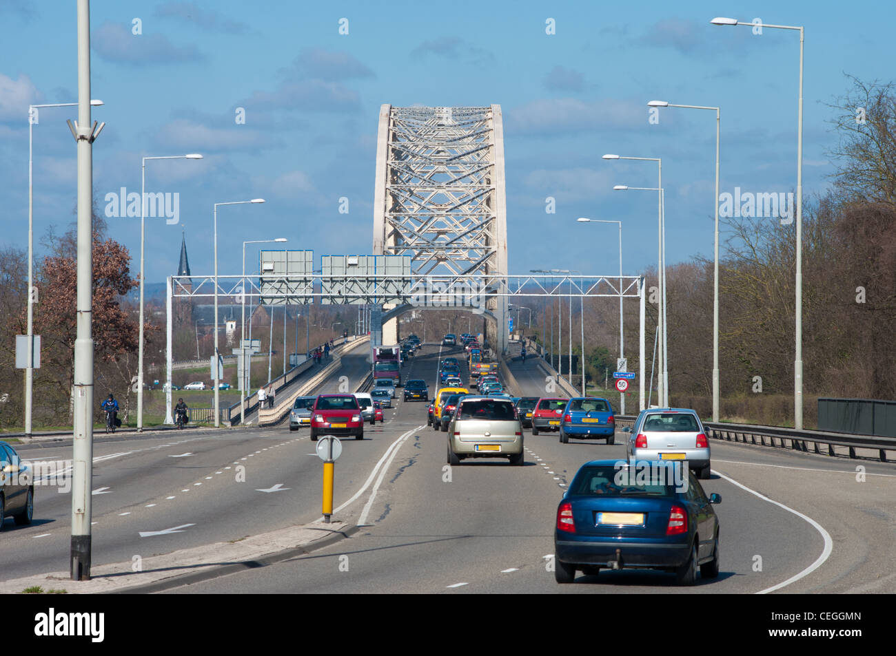 traffic over the Waalbridge at Nijmegen, Netherlands Stock Photo