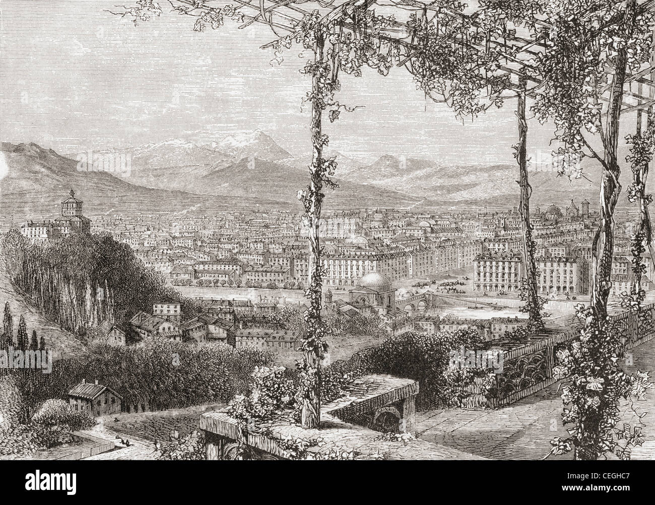 Turin, Italy in the late 19th century. From Italian Pictures by Rev. Samuel Manning, published c.1890. Stock Photo