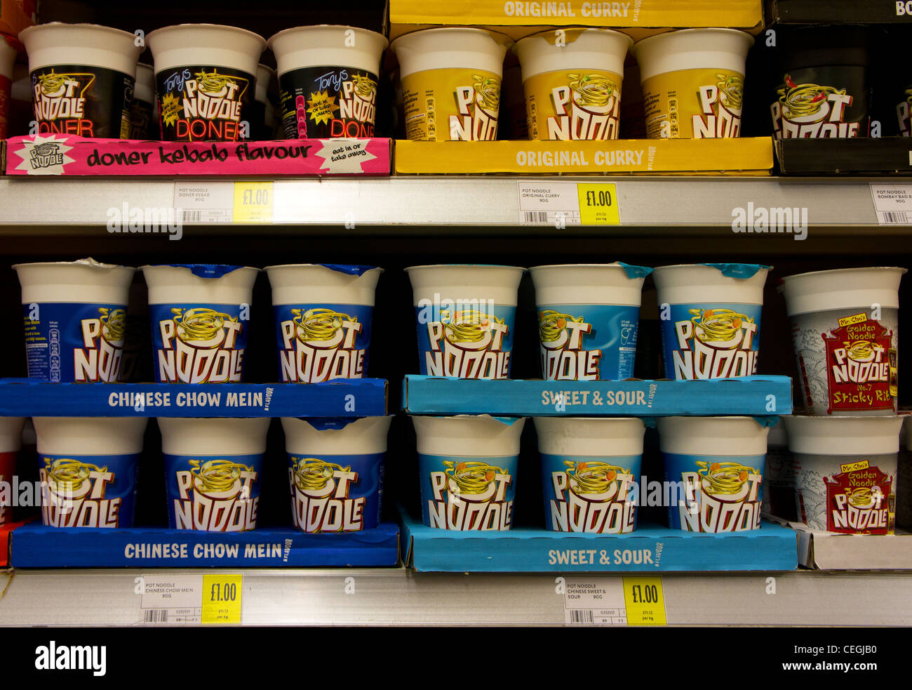 Golden Wonder Pot Noodles in a UK supermarket Stock Photo