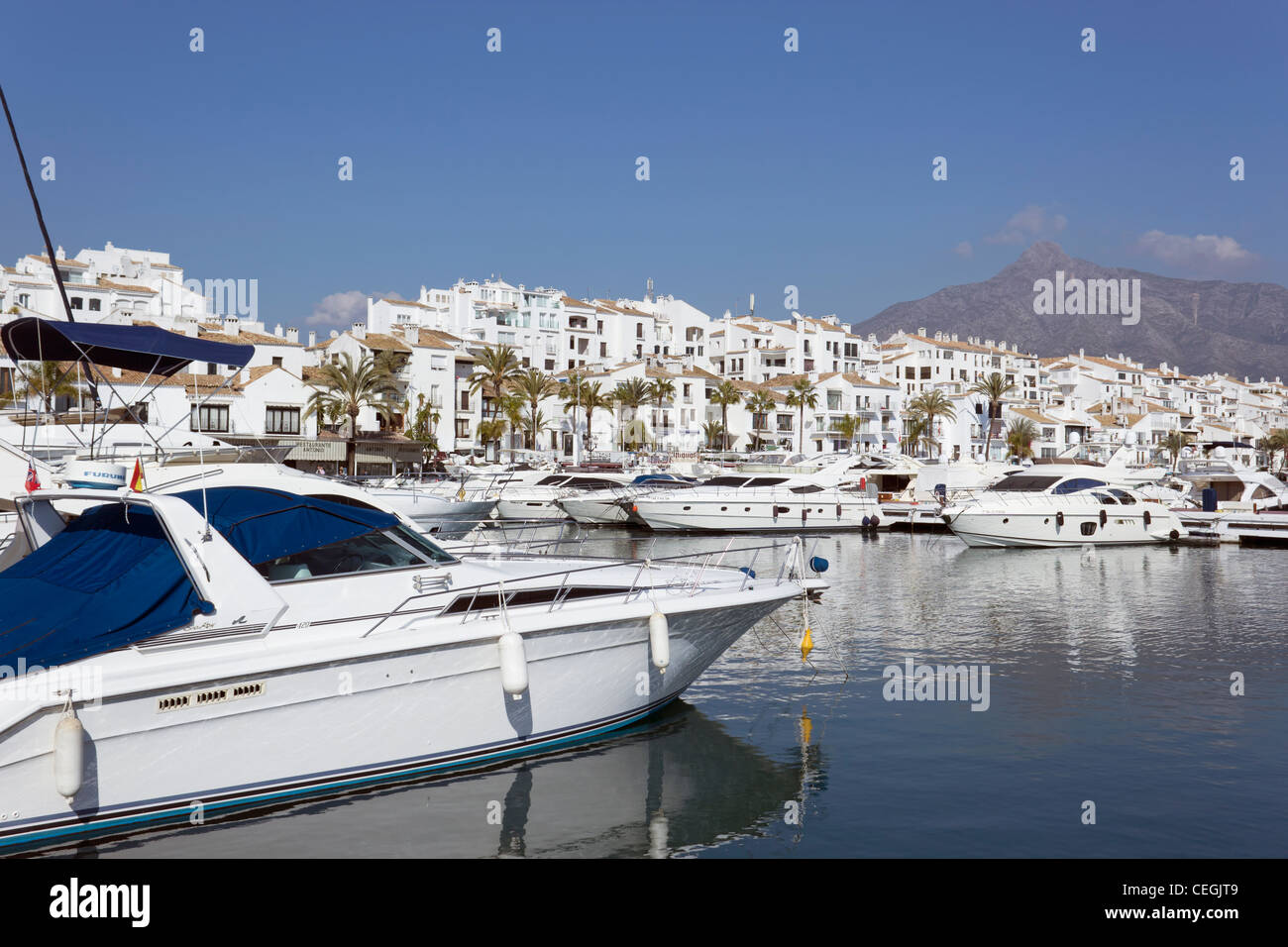 Luxury yachts moored at El Puerto José Banús, Marbella, Costa del Sol, Andalucia, Spain Stock Photo