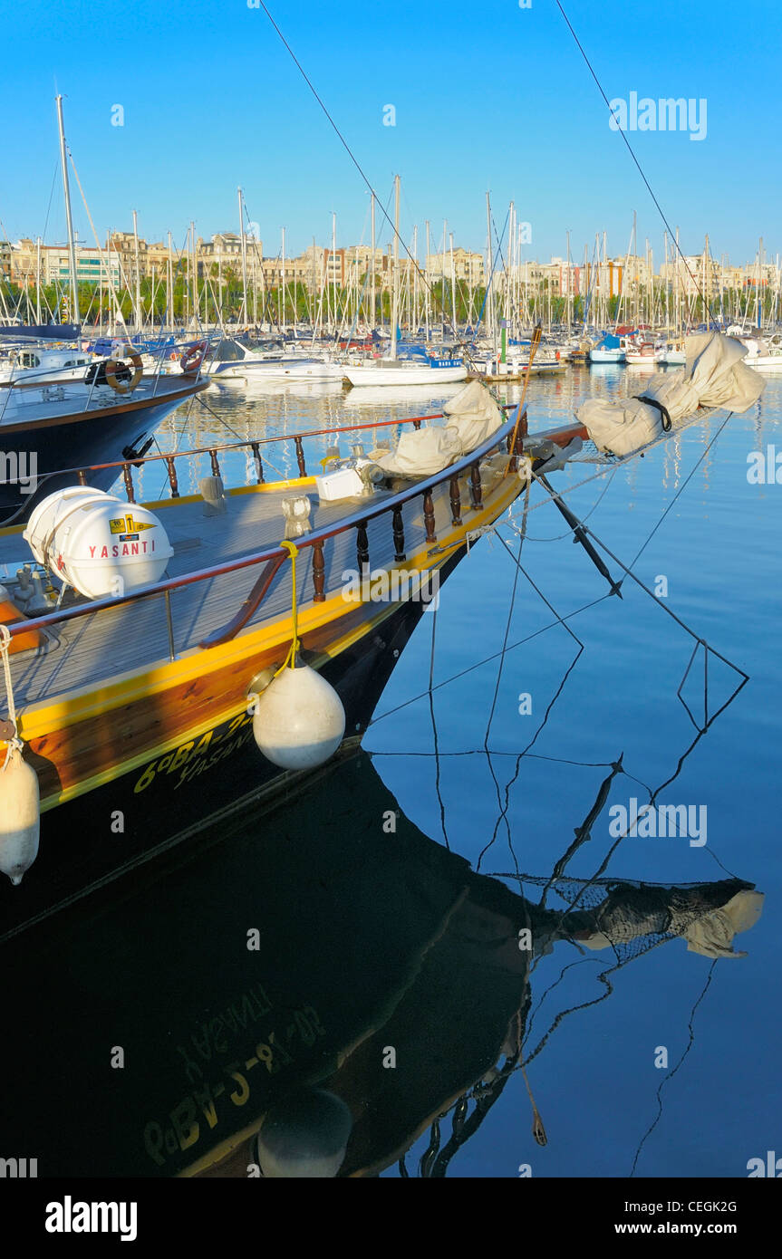 Sunset at the marina in Port Vell, Barcelona, Spain. Stock Photo