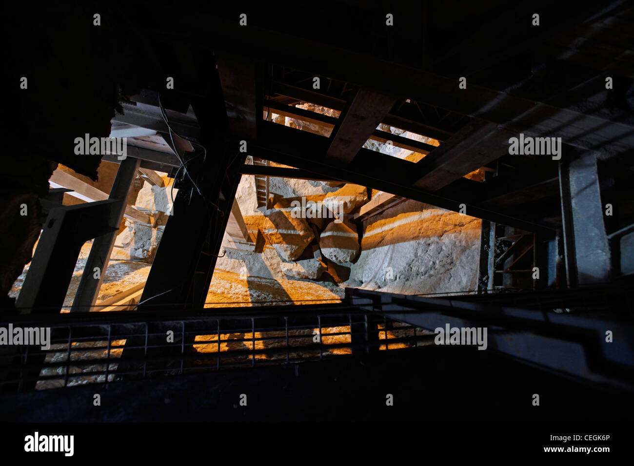 Reinforcement at the ancient underground Hezekiah's Tunnel or the Siloam Tunnel in the City of David East Jerusalem Israel Stock Photo