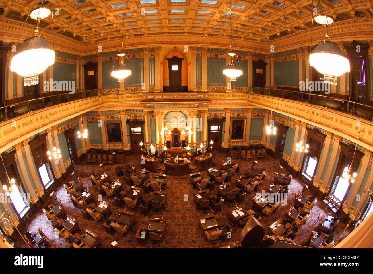 Michigan State Senate chamber, state capitol building, Lansing, Michigan, USA Stock Photo