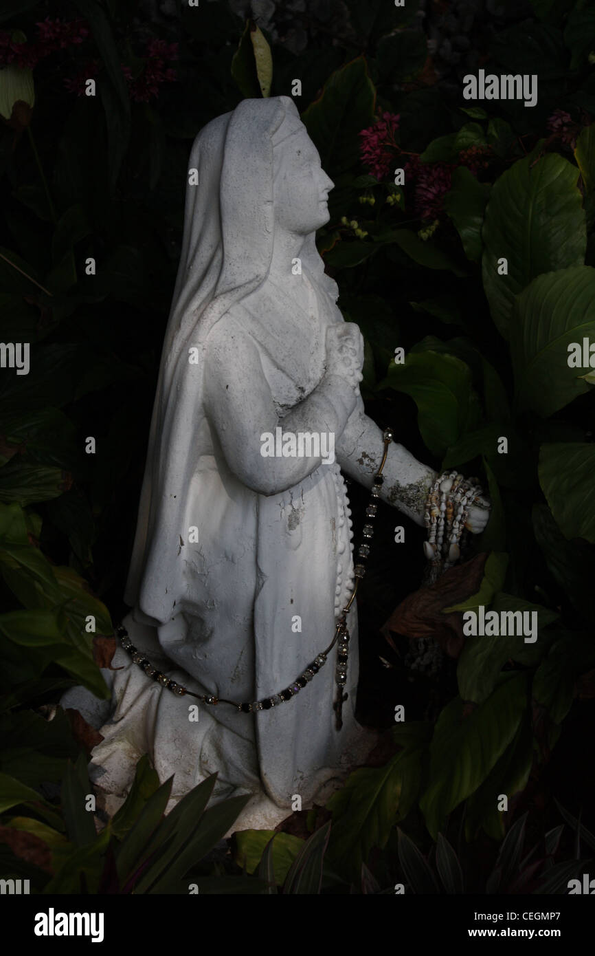 White Religious Statue Rosary Kailua Kona Stock Photo