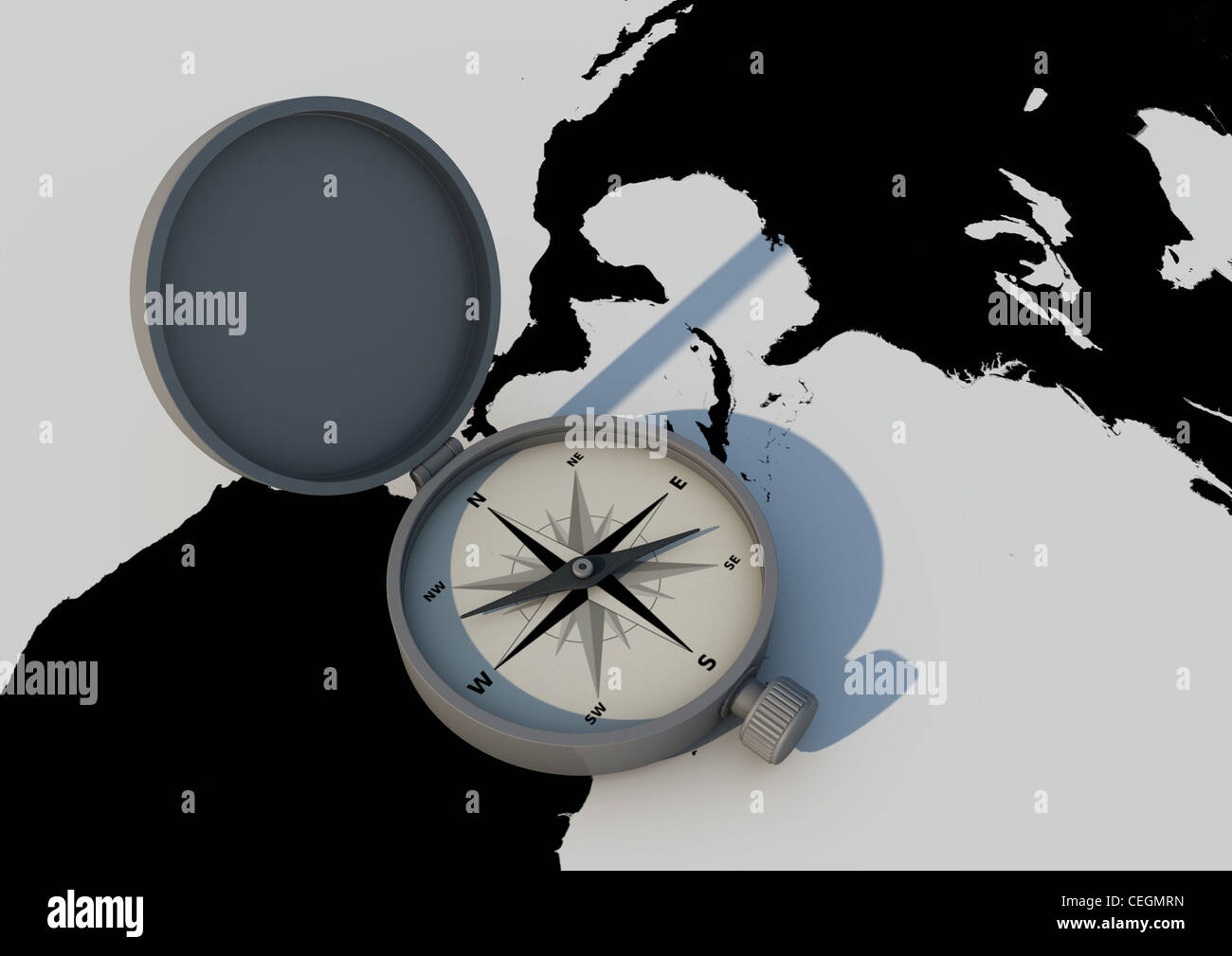 render of a compass on a world map Stock Photo - Alamy