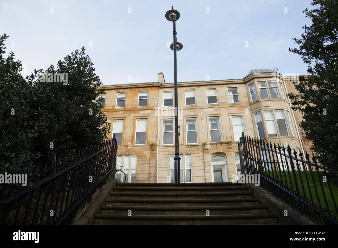 Steps leading to terraced townhouses on Woodlands Terrace in the West