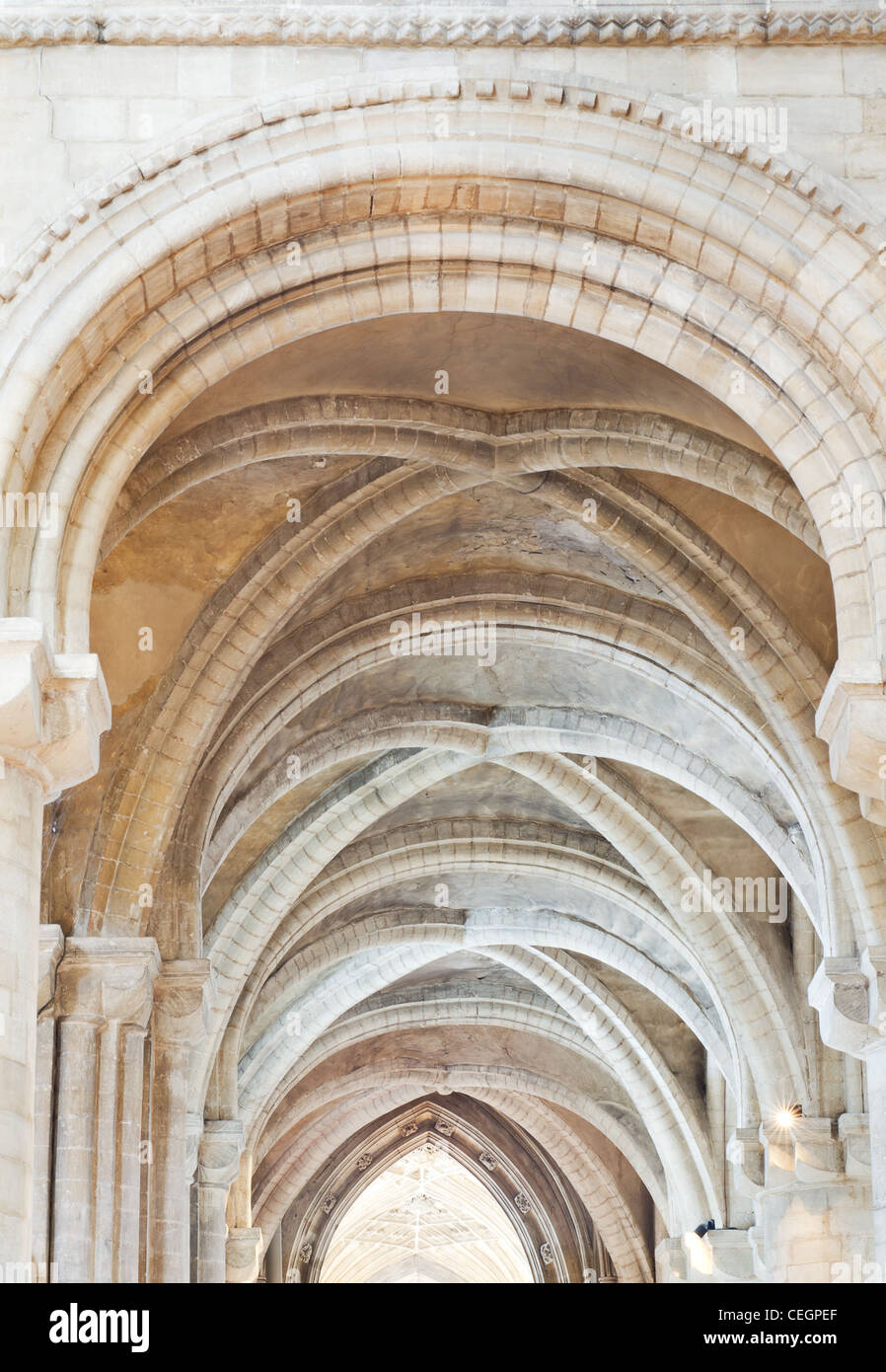 Norman And Gothic Stone Arches Holding Up The Ceiling Of A Side