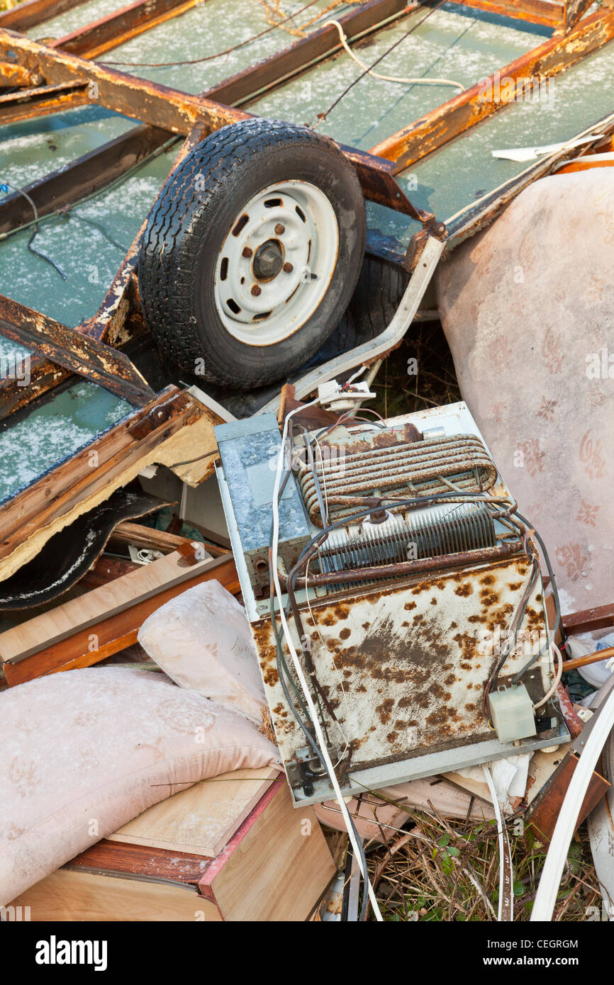 Caravan smashed after winter storms Stock Photo