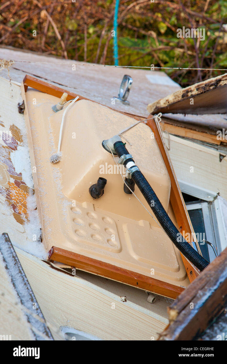Sink from caravan, smashed after winter storms Stock Photo