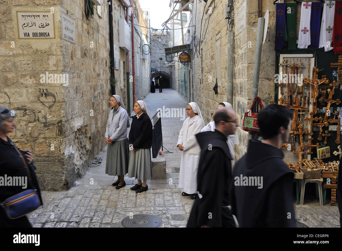 Jerusalem Old City Via Dolorosa Procession with nones watching Stock ...
