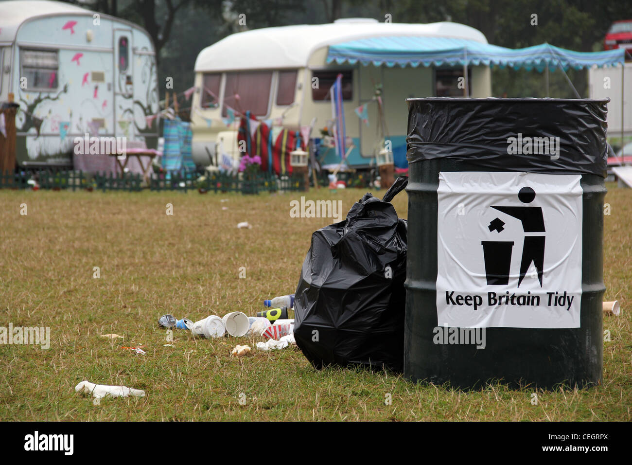 Litter bin at a festival Stock Photo