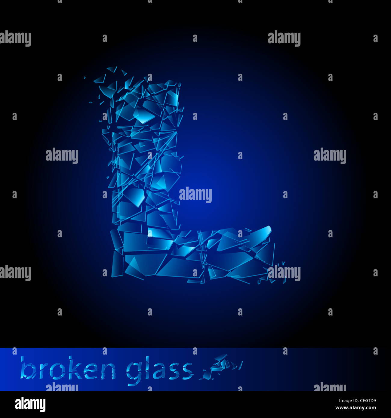 One letter of broken glass - L. Illustration on black background Stock Photo