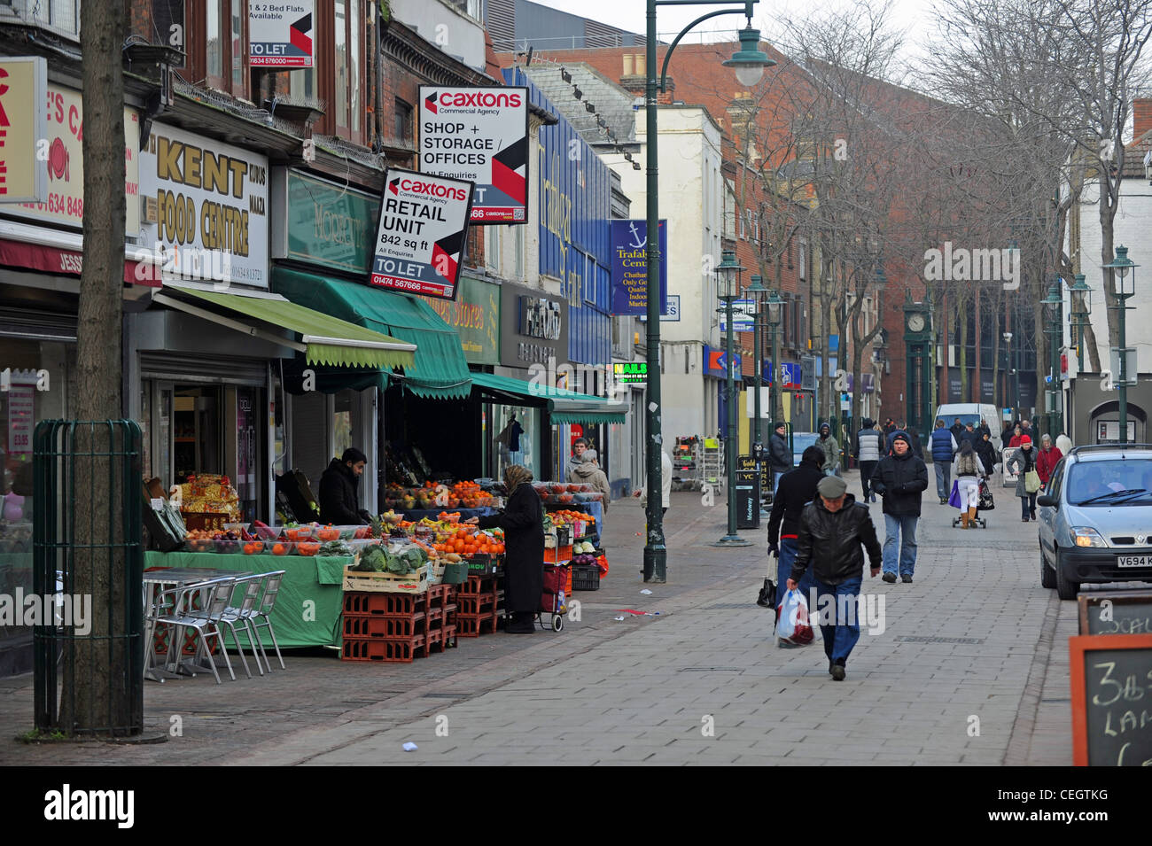 Traditional fruit and vegetable stall and shop in Chatham town centre