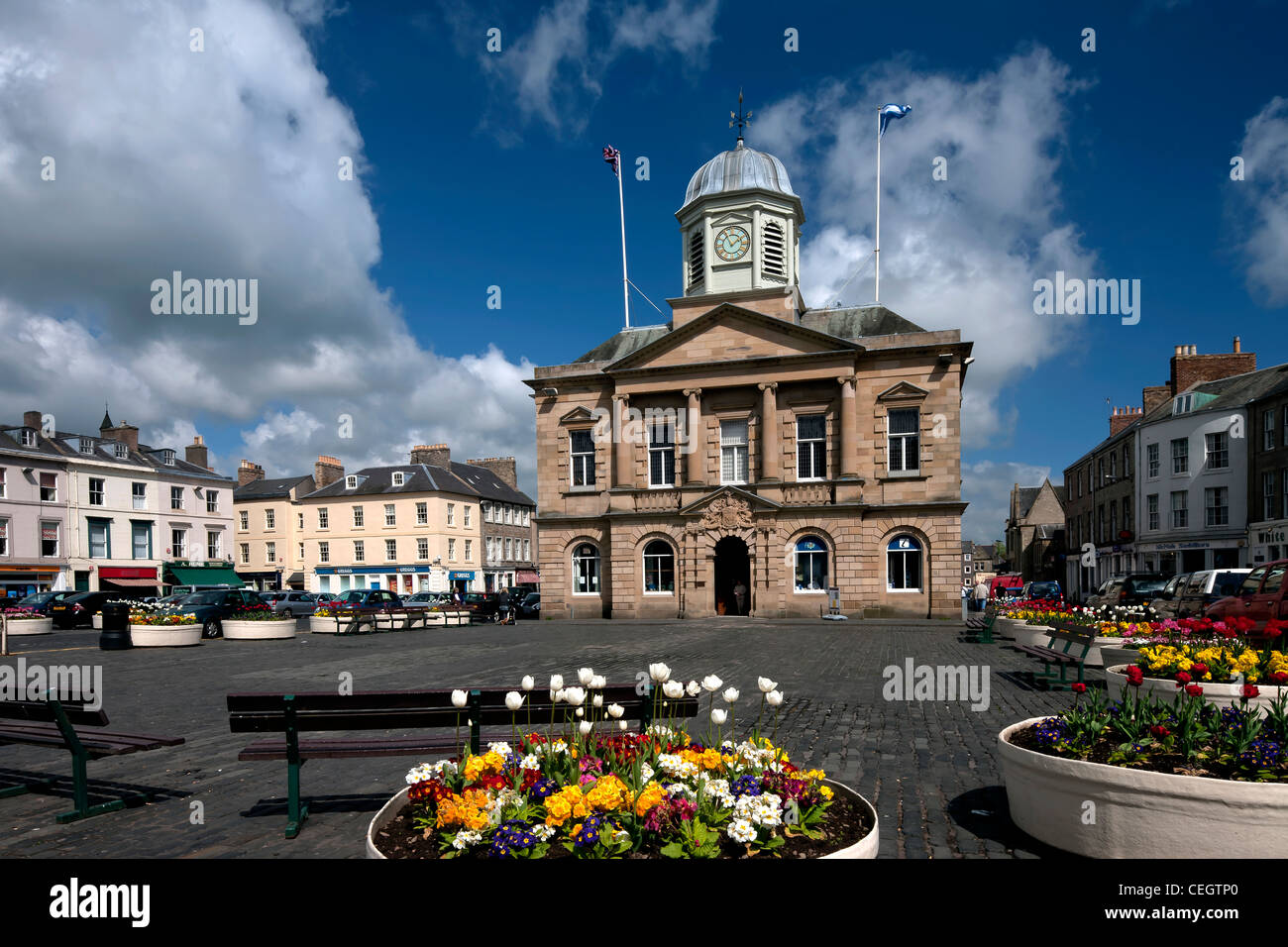 The Town Hall and Market Place, Kelso, Scottish Borders, Scotland Stock