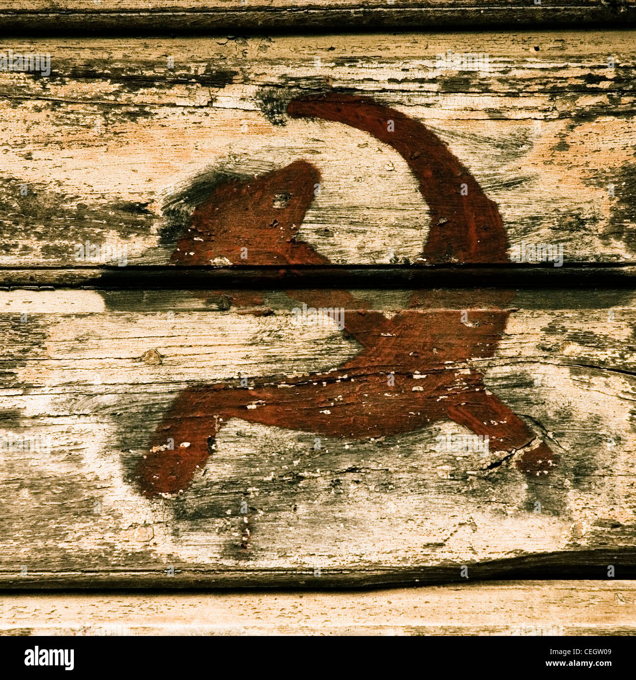 Hammer and Sickle, painted on wood Stock Photo